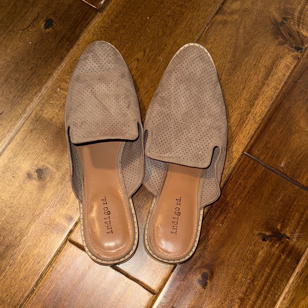 Indigo Taupe Perforated Slip-On Mules